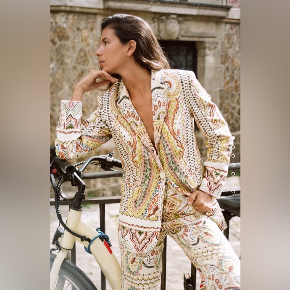 ZARA LINEN BLEND PRINTED SUIT size XL